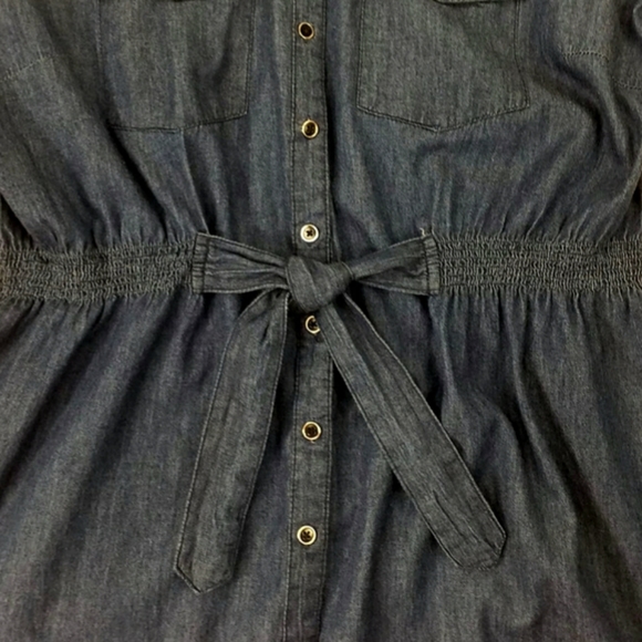 Millenium Dark Blue Chambray Cotton 3/4 Sleeve Button Front Dress Womens 2X - Picture 7 of 11